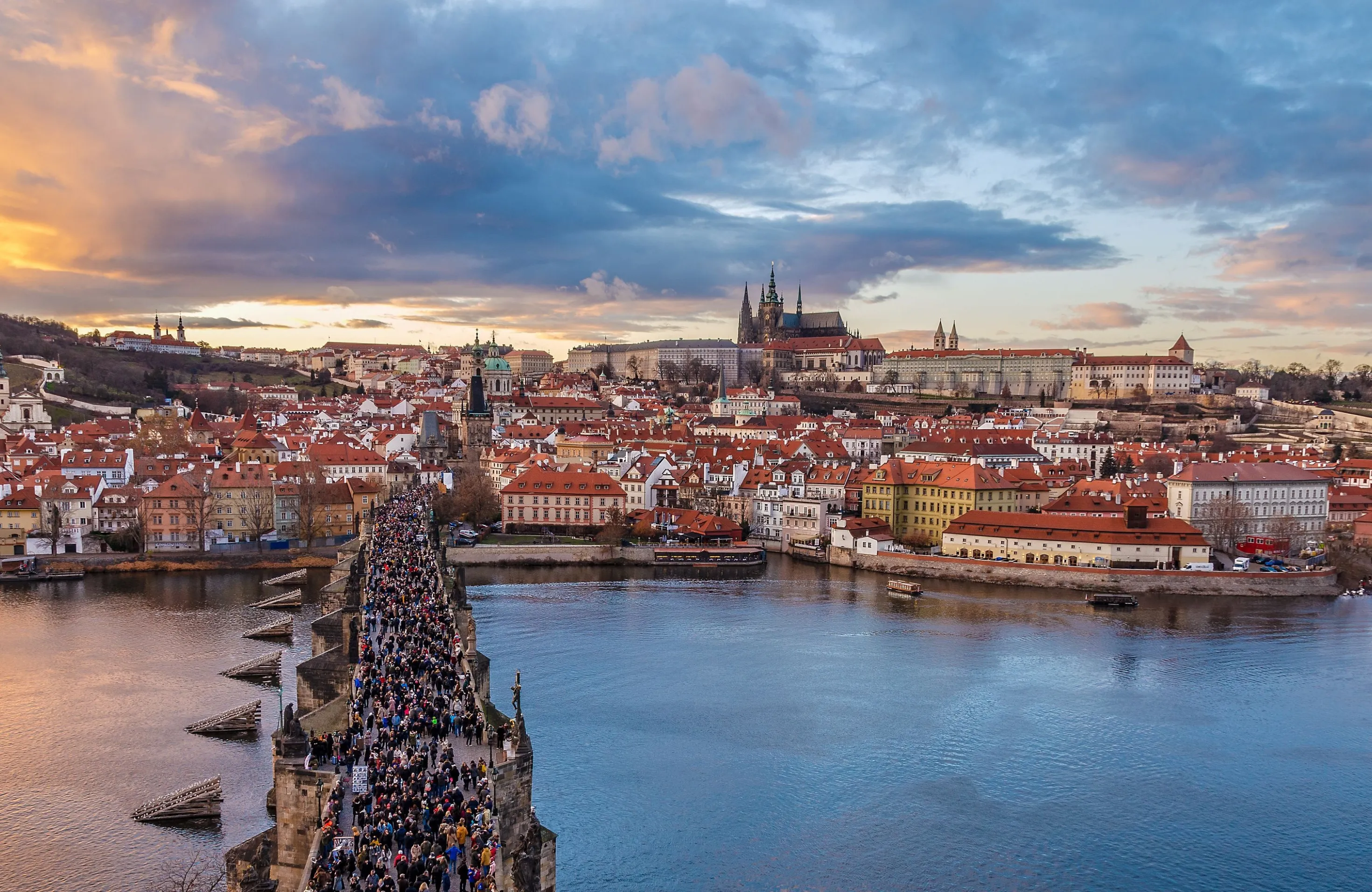 Charles Bridge at sunset, Prague